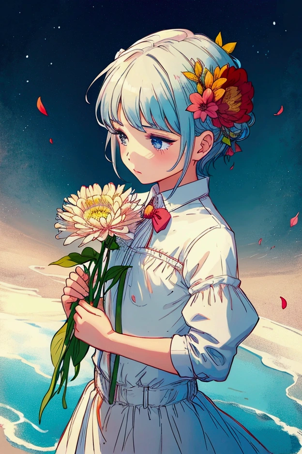 a boy gives a girl a flower 