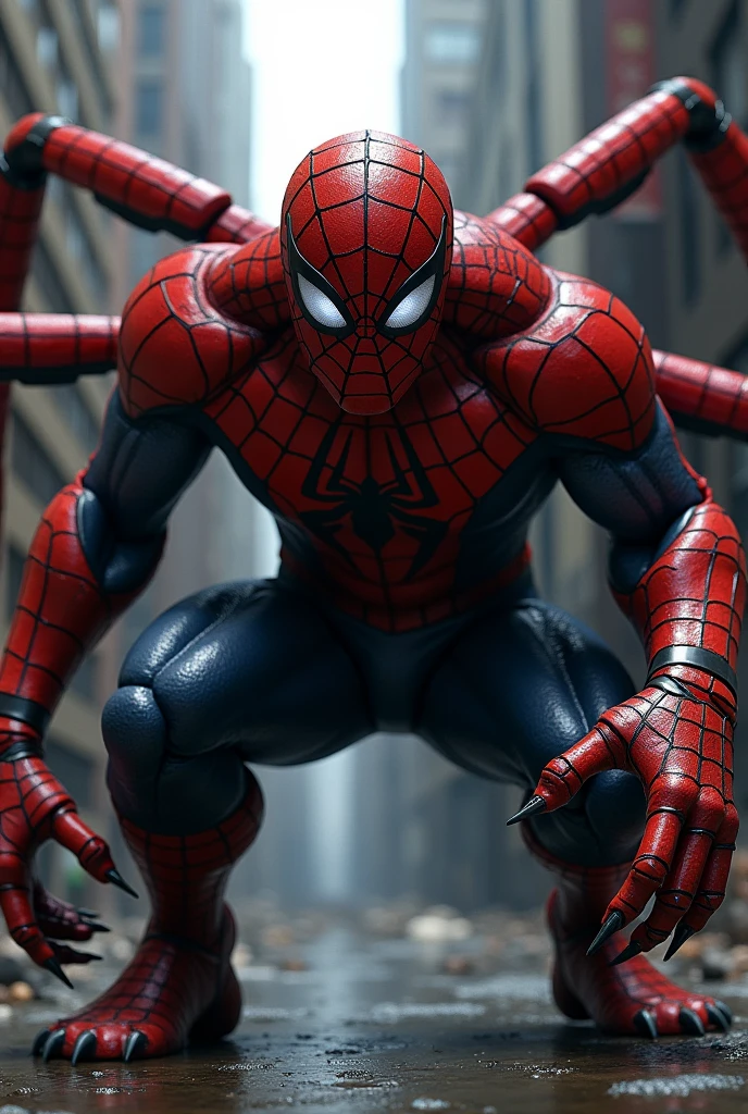 hình ảnh thực tế, quái vật spider man, has 6 arms, still wearing his signature red armor