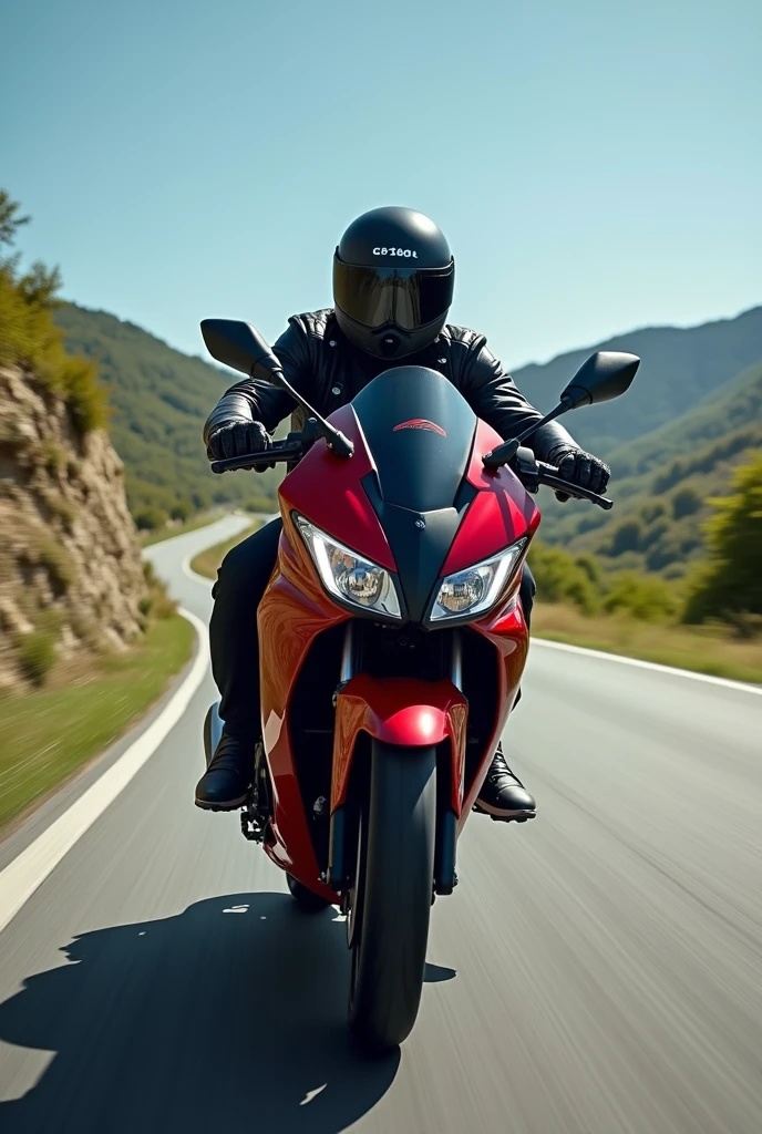 motorcyclist riding a Honda CG 160 motorcycle. viewed from the top.