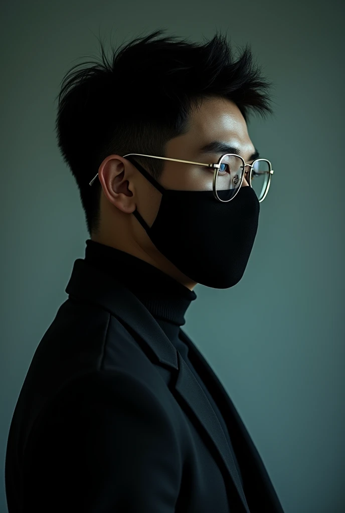 Handsome young man, Chinese celebrity, 2, black hair, glasses, black mask, Asian, Back view