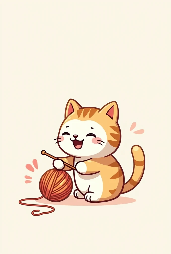 create icon only with outlines of cat playing with ball of thread crochet hook in hand amigurumi style