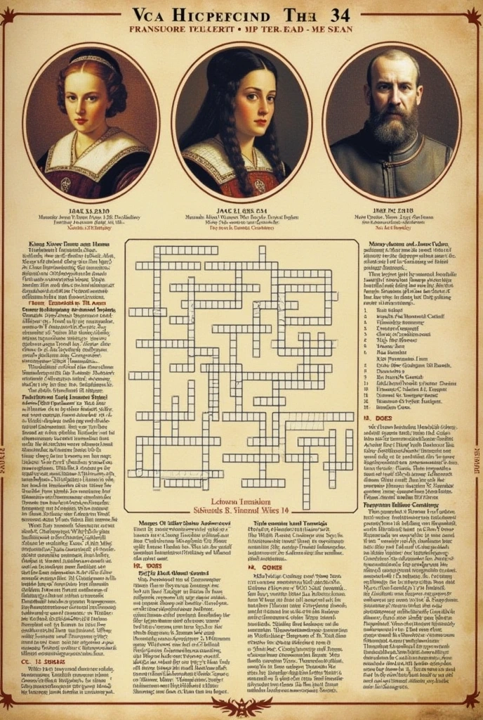 create a crossword with the following information, number each frame and question Here is an example of a crossword about the Hundred Years War:

### Horizontals:
1. **country** where the Hundred Years War began.
2. **battle** famously defeated by the English in 1415.
3. **Hero** canonized French, captured by the English and burned at the stake.
4. **dynasty** who ruled England during the war.
5. **missiles** Englishwoman who was crucial in the battles of the war.

### Verticals:
1. **rey** Englishman who initiated the hostilities of the Hundred Years&#39; War.
2. **citys** French besieged by the English and liberated by Joan of Arc.
3. **Treated** which ended the first period of the war in 1360.
4. **rey** Frenchman who led France in the final phase of the war.

### Answers:
**Horizontals:**
1. France 2. Agincourt
3. Joan of Arc 4. Plantagenet 5. long bow

**Verticals:**
1. Edward III 2. Orleans 3. Brétigny
4. Charles VII These words and clues help cover the main events, figures and aspects of the Hundred Years&#39; War.