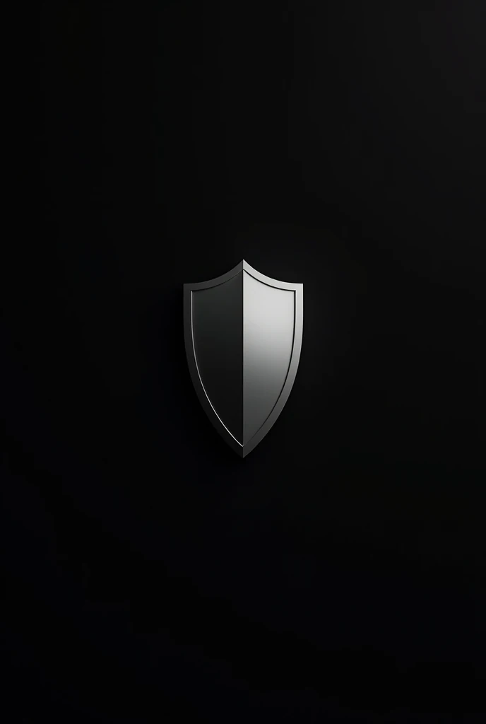 - **black backdrop**: A solid black background.
- **shield**: A simple shield, centralized, with a minimalist design. The shield can be represented in a contrasting color, like silver or white, to stand out well against the black background.