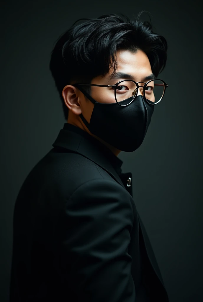 Handsome young man, Chinese celebrity, 2, black hair, glasses, black mask, Asian, Back view