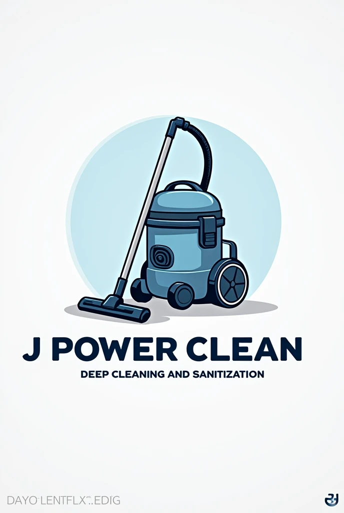 Logo of a cleaning company with the name JJ Power Clean that says deep cleaning and sanitization with the drawing of a vacuum cleaner
