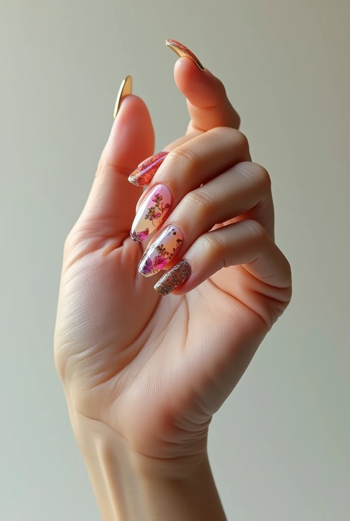 Main peau réaliste avec des ongles nail art 