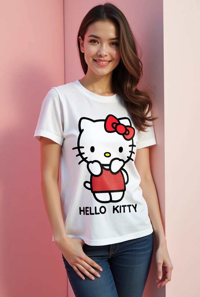 Design 2 shirts with hello kitty written on them for 2 people.