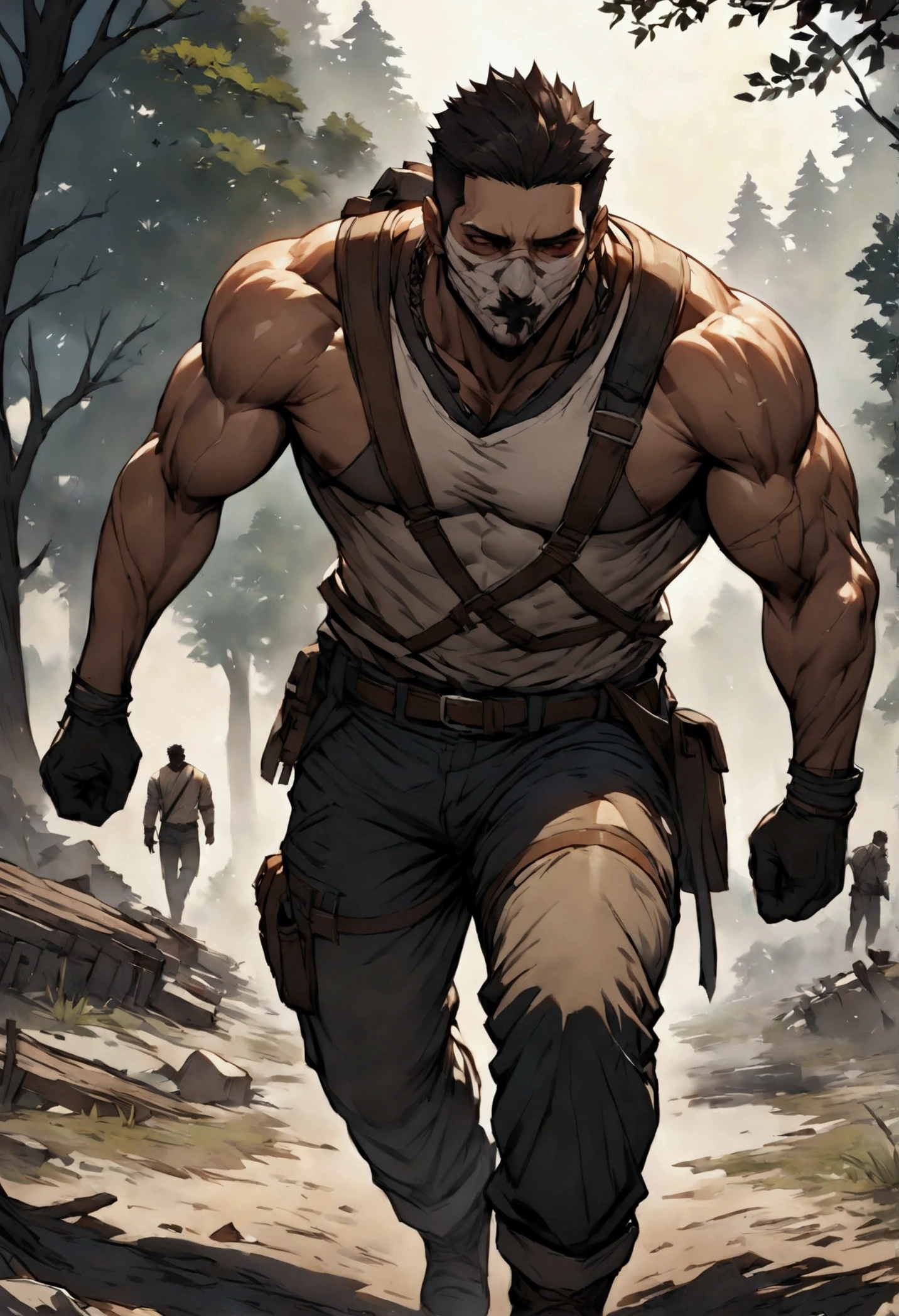 Highest quality、(muscular male:1.2)、(father:0.5)、guy、dead by daylight