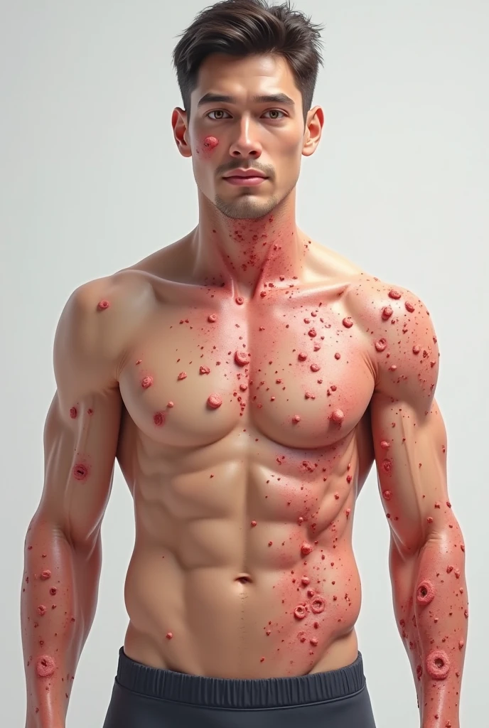 : Images showing the different stages of the monkeypox rash (macules, papules, vesicles, pustules, scabs).