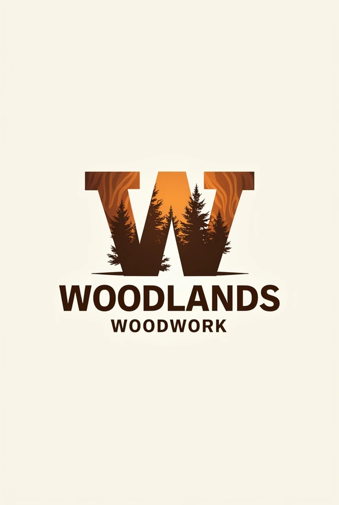 I'm looking for a modern logo for my new carpentry business, "Woodlands Woodwork" The logo should utilize a brown and orange color scheme and imply a carpentry focus. It should also incorporate wood grain patterns and some imagery of trees or forest. The primary use of the logo will be on business cards.