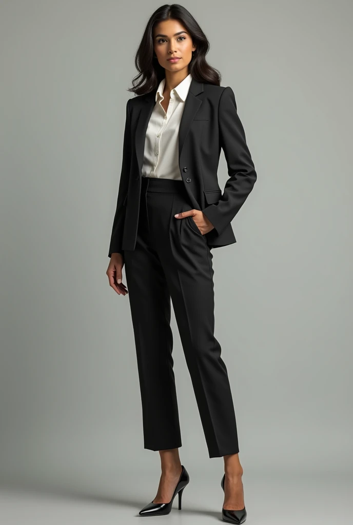 A Brazilian woman, in formal work clothes