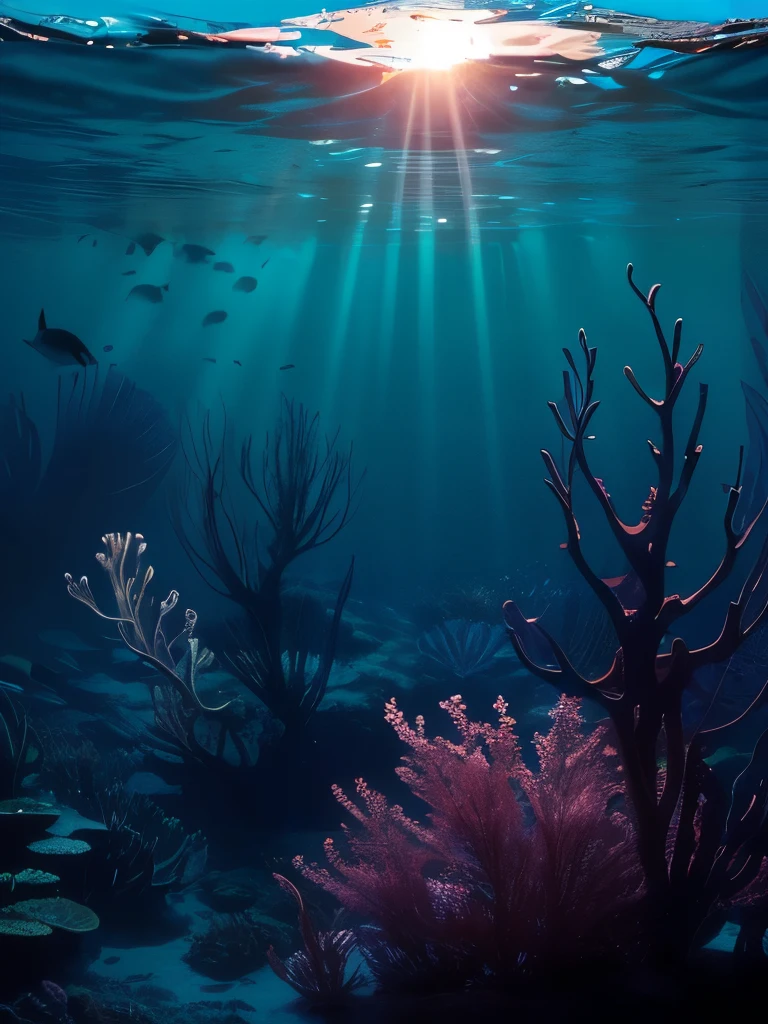 sunlight shining through the seaweed in a large aquarium, a photo by Carl Rahl, flickr, conceptual art, kelp forest, kelp and moss all over, tall kelp, kelp, sea kelp, deep colours. ”, seaweed and bubles, floating kelp, great light and shadows”, underwater perspective, sea weed, overwhelming depth and detail, seaweed