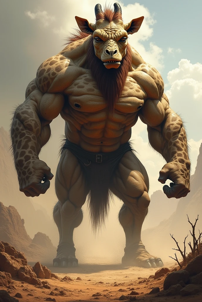 generates a tough looking muscular giraffe,angry