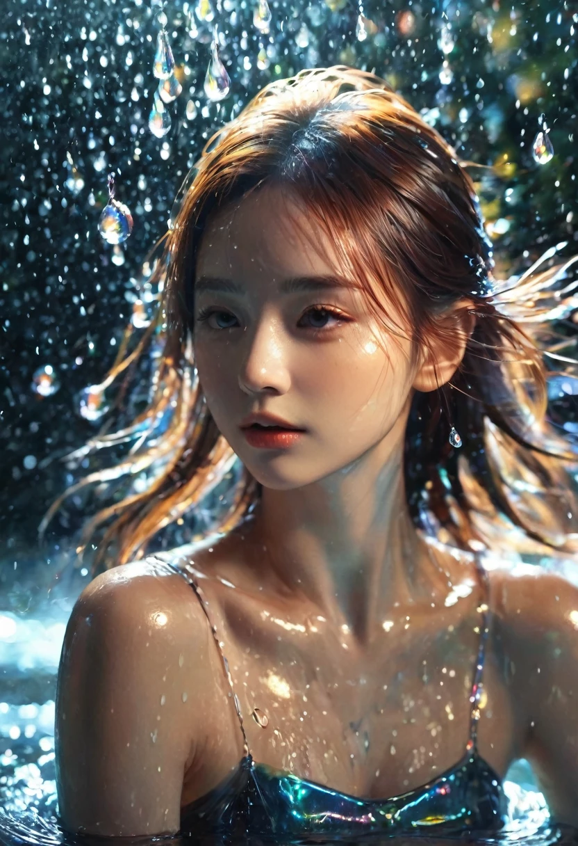 1 girl,fair,Shiny,rotate,Motion blur,Water Drop,Cinematic lighting effects