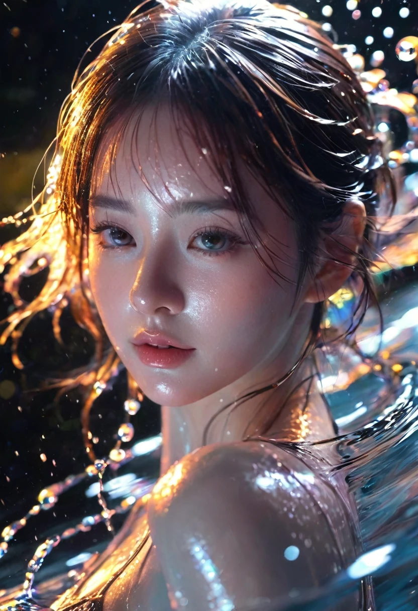1 girl,fair,Shiny,rotate,Motion blur,Water Drop,Cinematic lighting effects