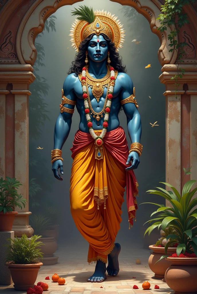 Generate got Krishna with real tradition look of Gujarat with black skin color
