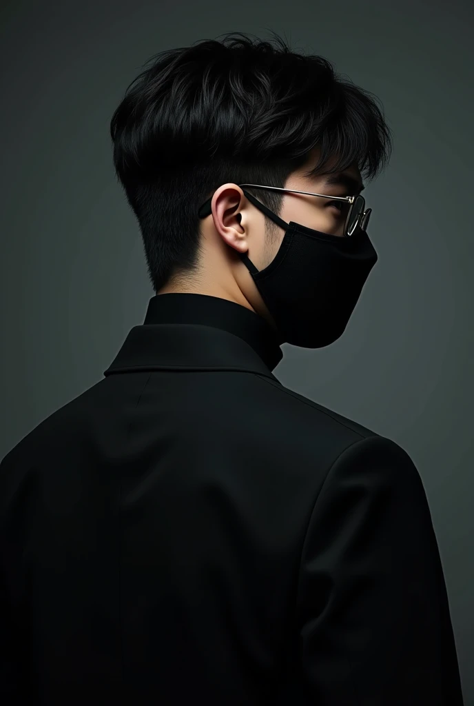 Handsome young man, Chinese celebrity, 2, black hair, glasses, black mask, Asian, Back view
