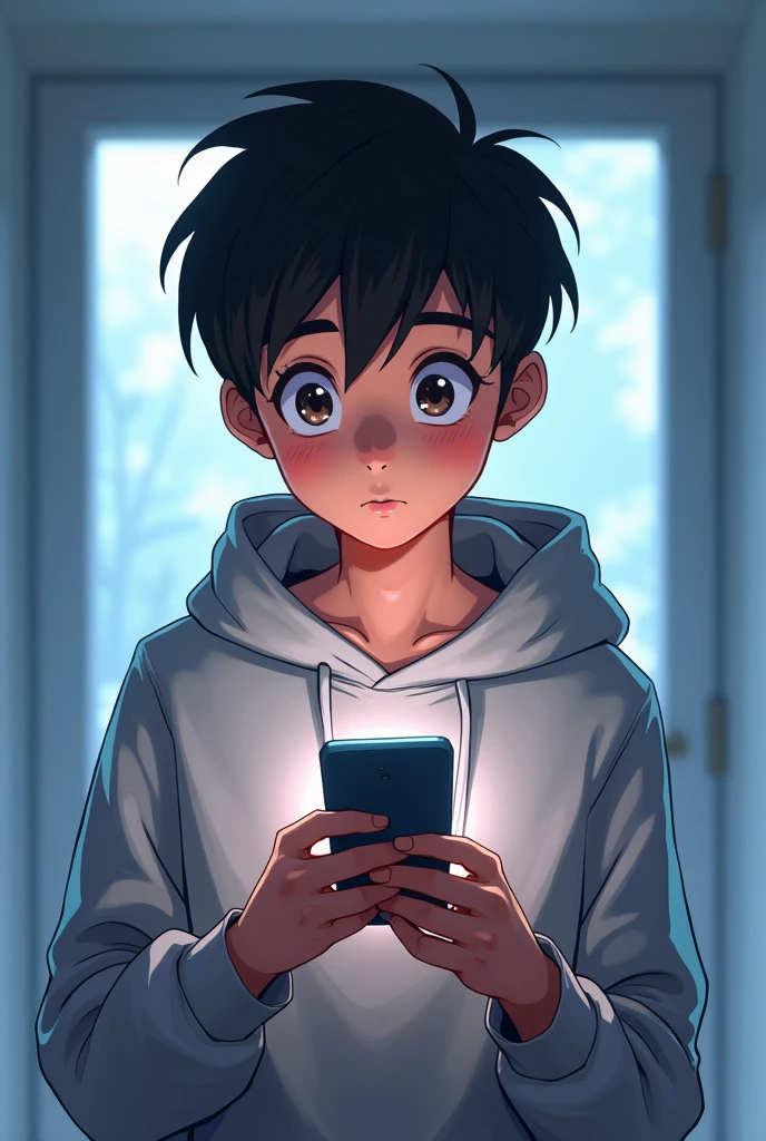 create anime character 2. boy useing mobile phone. his hoodie
name Rakib.