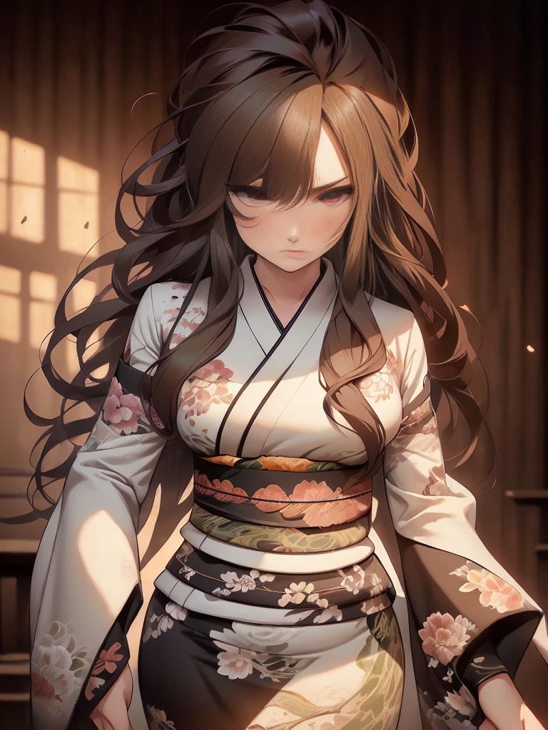 (Caucasian woman, female, dark brown hair, pale skin, brown eyes, solo portrait, natural breasts) green kimono, long flowing kimono, green clothing, dragon print kimono, smiling, standing inside, good lighting, daytime, ( inside of a castle, medieval setting, stone walls), ((masterpiece, best quality)), art by greg rutkowski,  (detailed Bonifasko lighting), (detailed face), (detailed skin), BREAK, (( flowing hair)), ((facing viewer)), (cinematic lighting), ((detailed background)), ((portrait view, face focus)), ((face focus)), (half body shadow), [backlighting], [crepuscular ray], [detailed ambient light], [gray natural lighting], [ambient light on the belly], [sharp focus], (questionable content), (shaded), ((masterpiece)), Commission for High Res,Sakimichan beautiful, masterpiece, natural breasts, medium breasts, best quality, detailed image, bright colors, detailed face, perfect lighting, perfect shadows, perfect eyes, girl focus, brown eyes, flawless face, face focus, gaze at the viewer, half-closed eyes, 1girl, solo, full body, (masterpiece:1.21), (best quality:1.2), (illustration:1.2), (cinematic lighting:1.3), detailed skin, balanced coloring, global illumination, ray tracing, good lighting, ((brown hair, green kimono, dragon print on kimono))