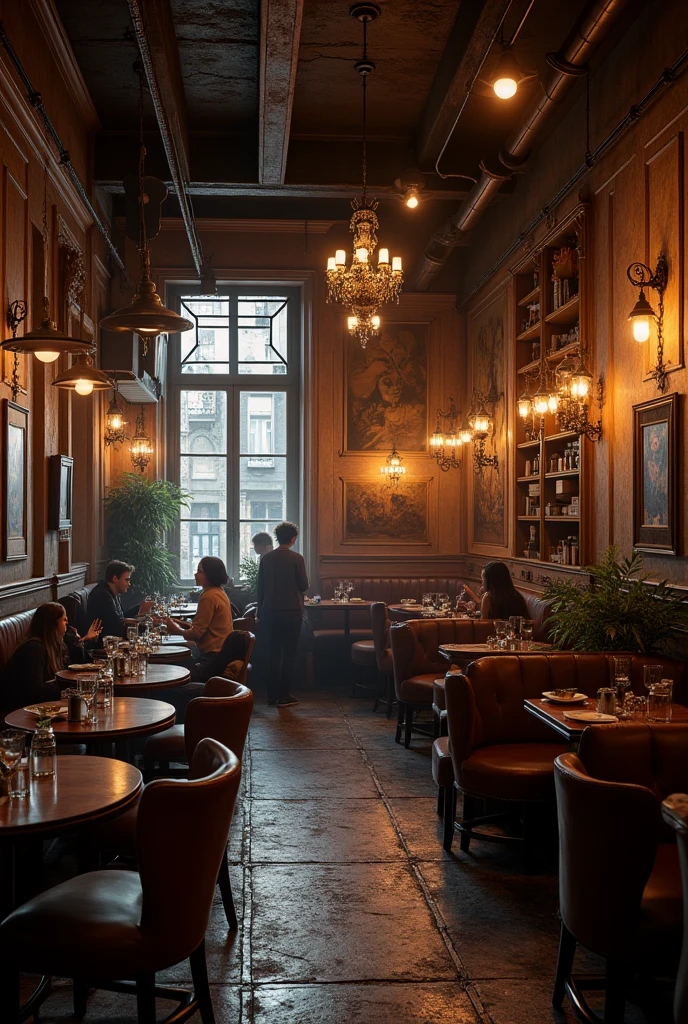 Create a dark rich and aesthetic cafe for me