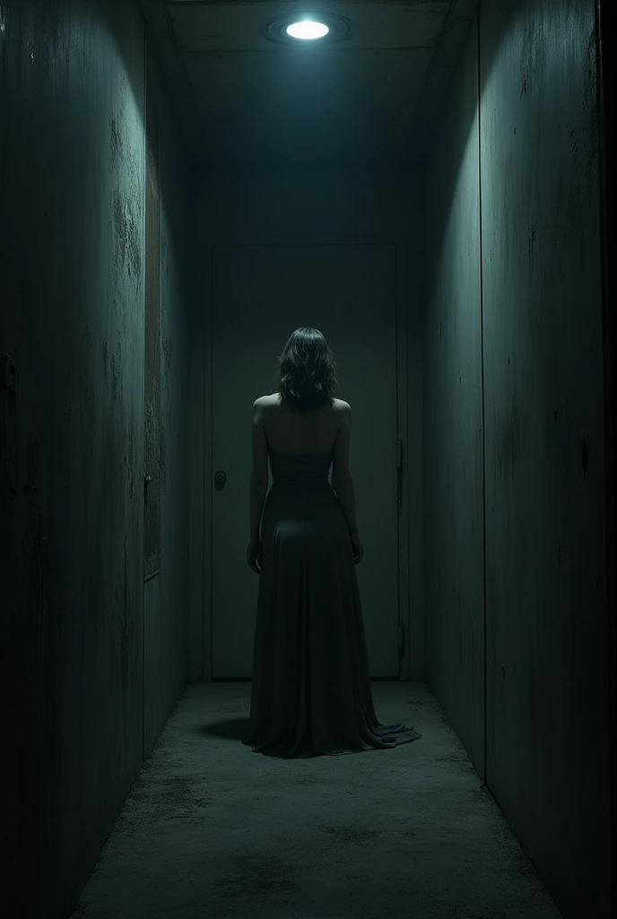 walls seeming to close in the shadows of a woman