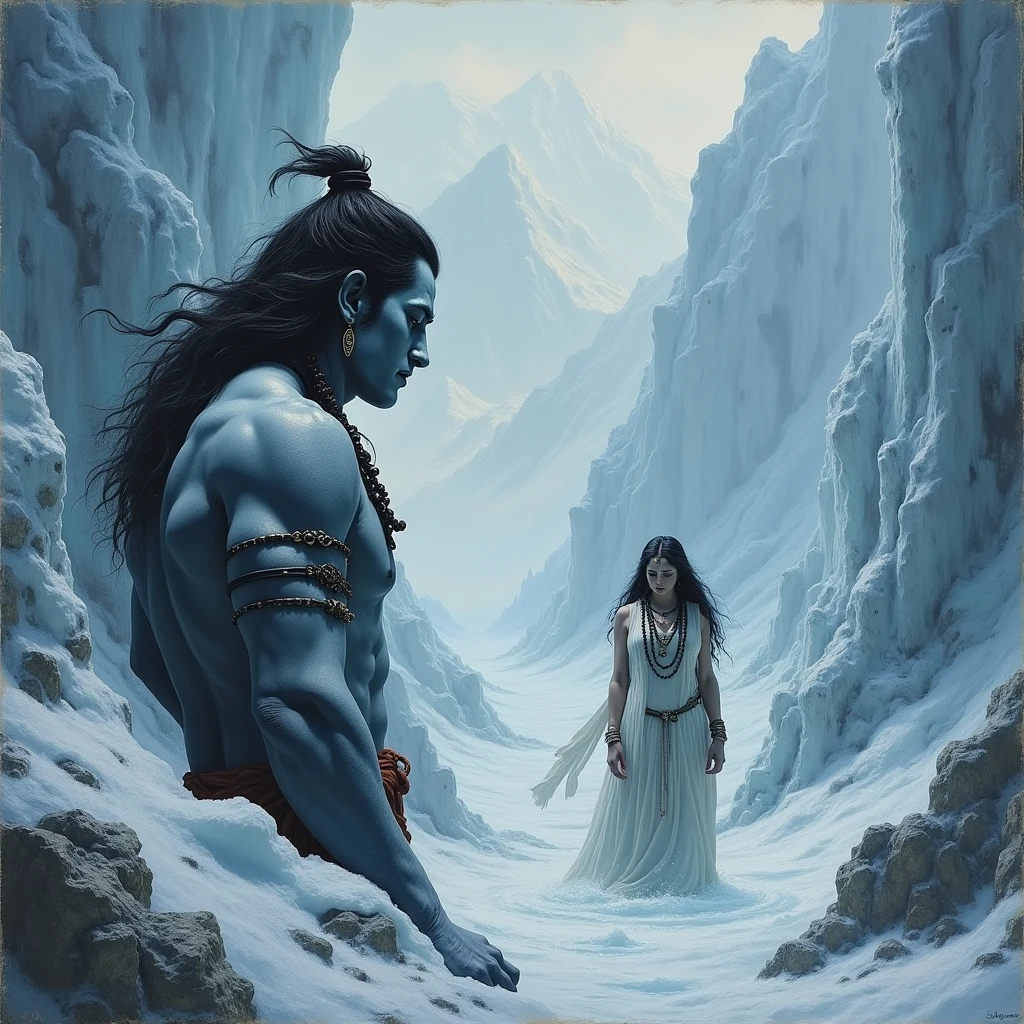 Shiva feeling sad by seeing parvati devi in kilasham in with ice mountains