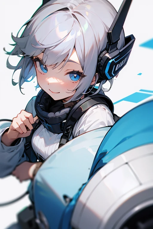 woman、Gray Hair、Short Hair、Blue Eyes、High resolution, smile, headphone