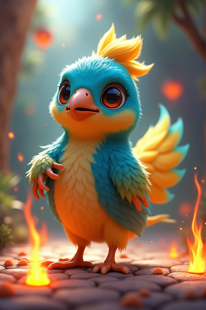 Bird leque leque with little flames, animadas
