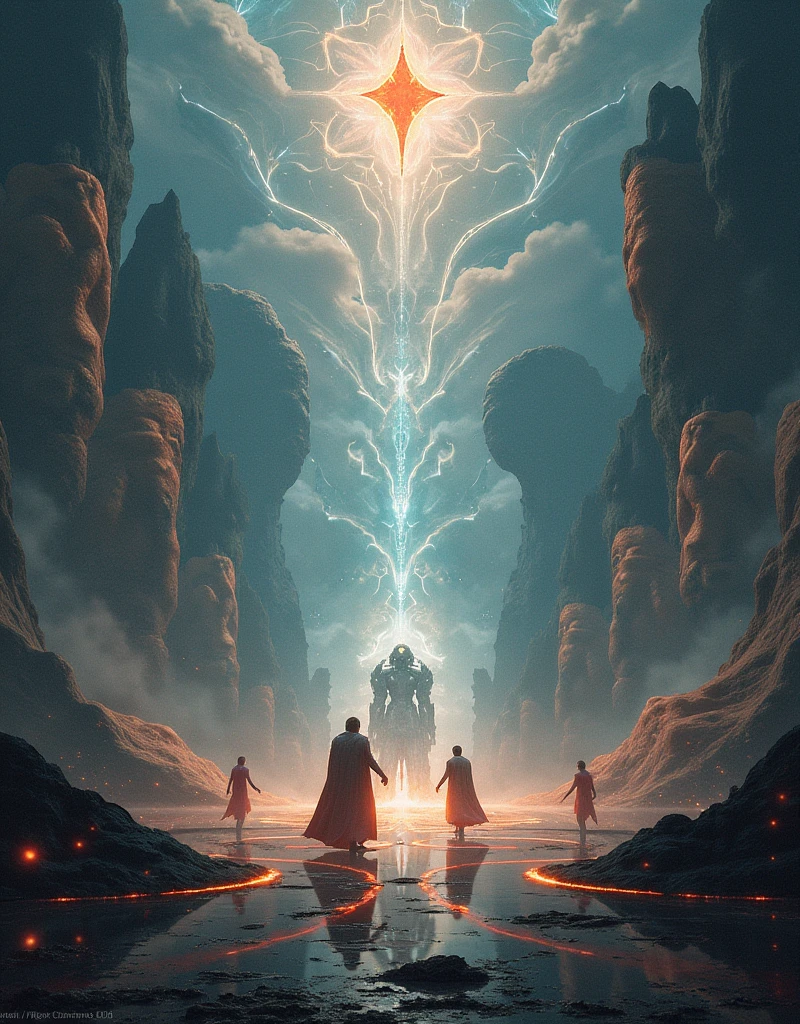 Battle arena, surreal, mystery. Symmetrical view