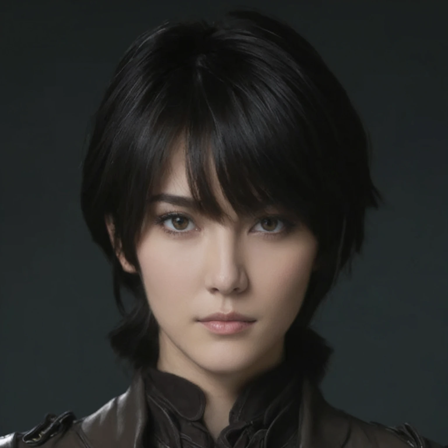 masterpiece, best quality, focus, solo, looking at viewer, closed mouth, Highly detailed, detailed face, detailed eyes, clear skin, clear eyes), dark brown eyes, black hair
