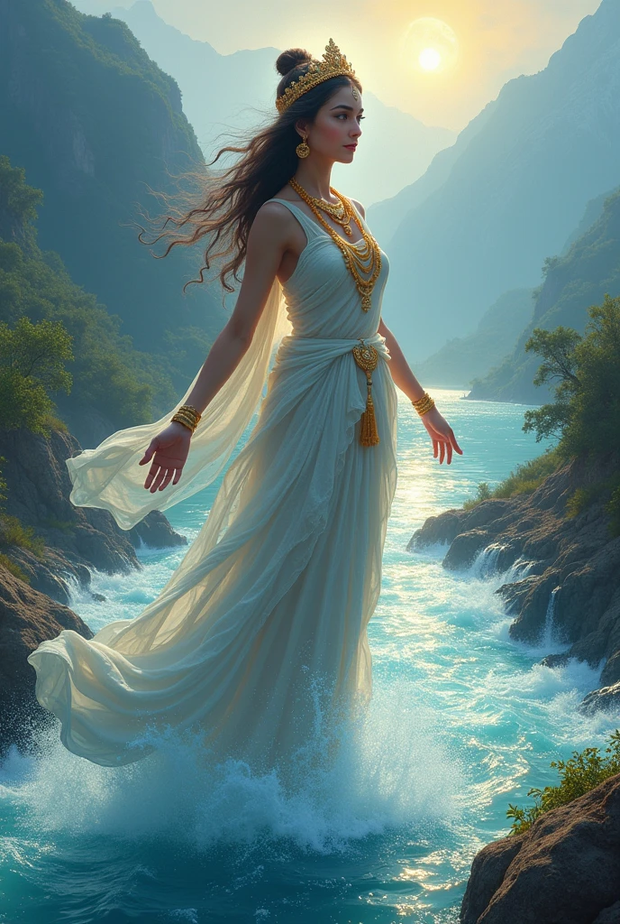 Create a beautiful and gorgeous ai picture of god Ganga
