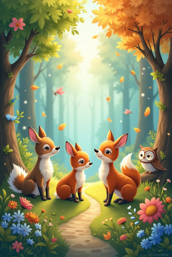 Once upon a time there were four animal friends who lived in a magical forest., each one with their favorite season.