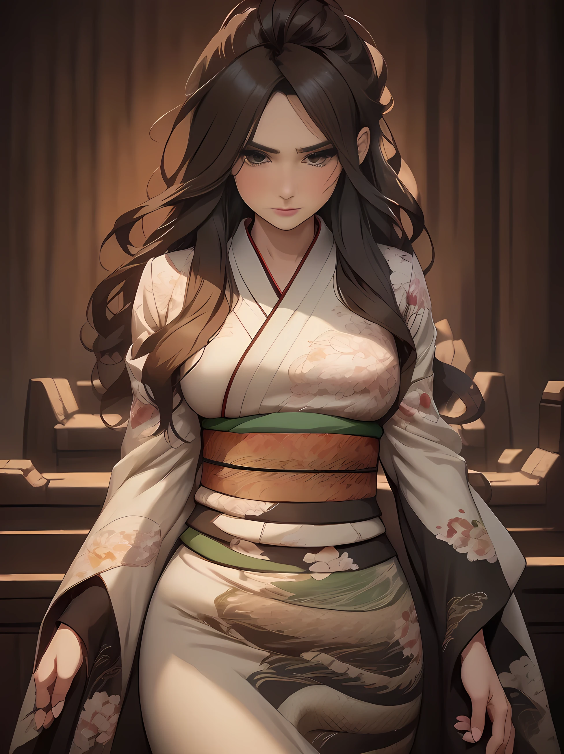 (Caucasian woman, female, dark brown hair, pale skin, brown eyes, solo portrait, natural breasts), (( green kimono, long flowing kimono, green clothing, dragon print kimono)), ( gentle smile, seductive look, smiling, looking up at viewer standing inside, good lighting, daytime), ( inside of a castle, medieval setting, stone walls), ((masterpiece, best quality)), art by greg rutkowski,  (detailed Bonifasko lighting), (detailed face), (detailed skin), BREAK, (( flowing hair)), ((facing viewer)), (cinematic lighting), ((detailed background)), ((portrait view, face focus)), ((face focus)), (half body shadow), [backlighting], [crepuscular ray], [detailed ambient light], [gray natural lighting], [ambient light on the belly], [sharp focus], (questionable content), (shaded), ((masterpiece)), Commission for High Res,Sakimichan beautiful, masterpiece, natural breasts, medium breasts, best quality, detailed image, bright colors, detailed face, perfect lighting, perfect shadows, perfect eyes, girl focus, brown eyes, flawless face, face focus, gaze at the viewer, half-closed eyes, 1girl, solo, full body, (masterpiece:1.21), (best quality:1.2), (illustration:1.2), (cinematic lighting:1.3), detailed skin, balanced coloring, global illumination, ray tracing, good lighting, ((brown hair, green kimono, dragon print on kimono))