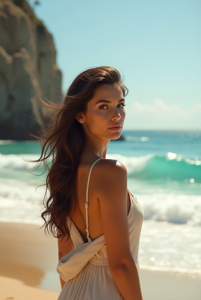 brunette woman on the beach