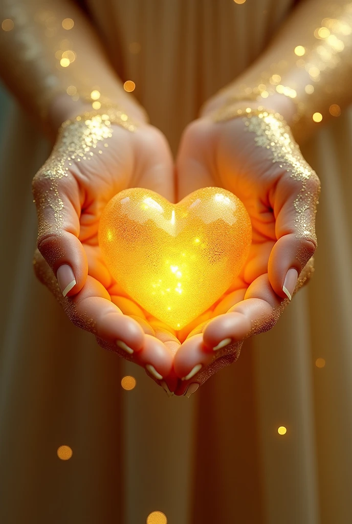 two unrealistic golden hands holding a golden heart, is png format