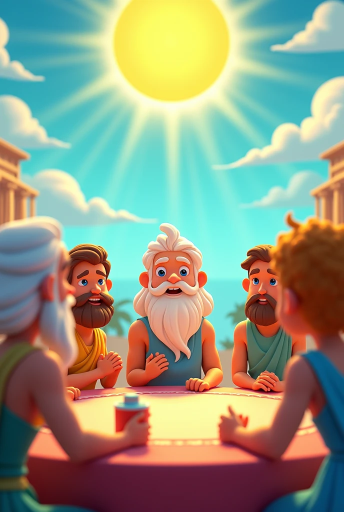 
Meeting of the gods of the odyssey animated for children with sun