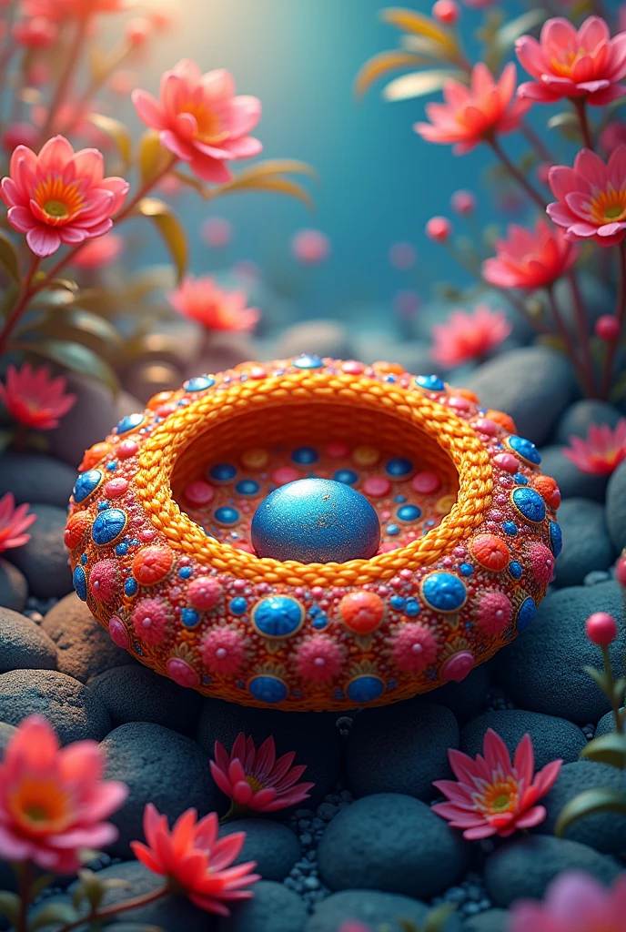 Hand crafted lippan art and crafted colour full nest with colourful background