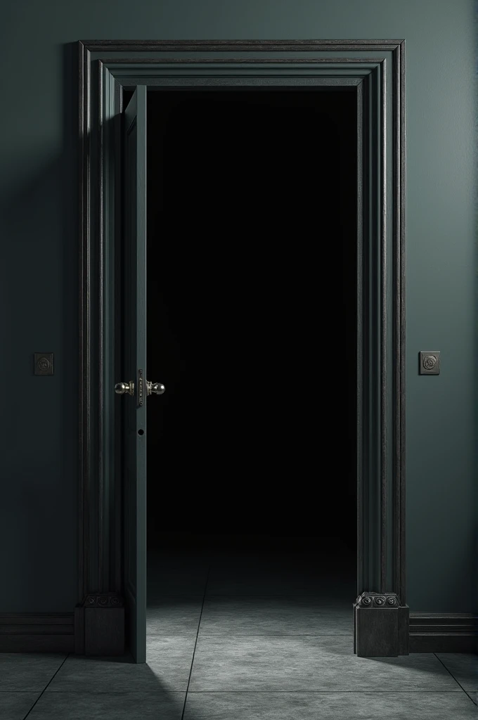 Image of a slightly open door leading into a pitch-black interior.