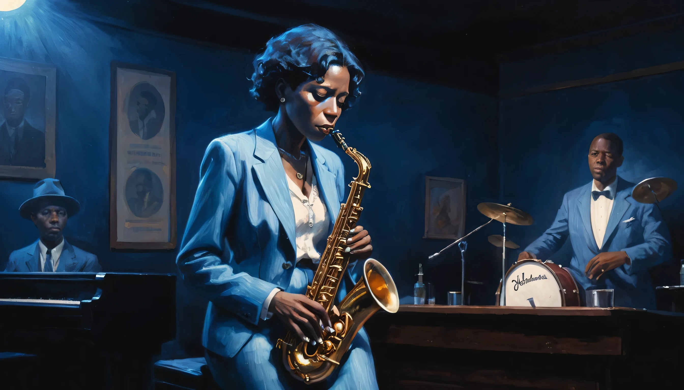 Robert Johnson, Grainy, Alabama Bar, Blue, Charismatic , figure, Black Fantasy, woman, sad ending, Saxophone player