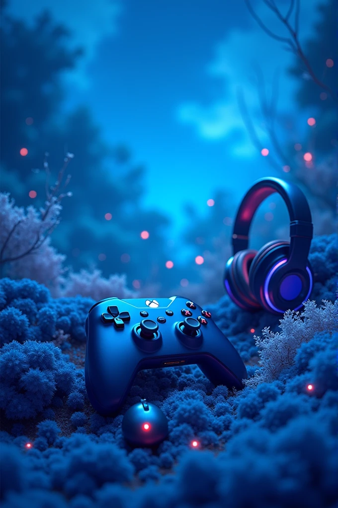 Banner for social networks with different shades of blue and gamer objects 
