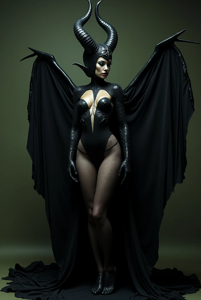 Maleficent in the process of transforming into a dragon, she is not quite human, yet not quite a dragon, black scales, sexual, narrow waist, wide hips, masturbating with a dildo