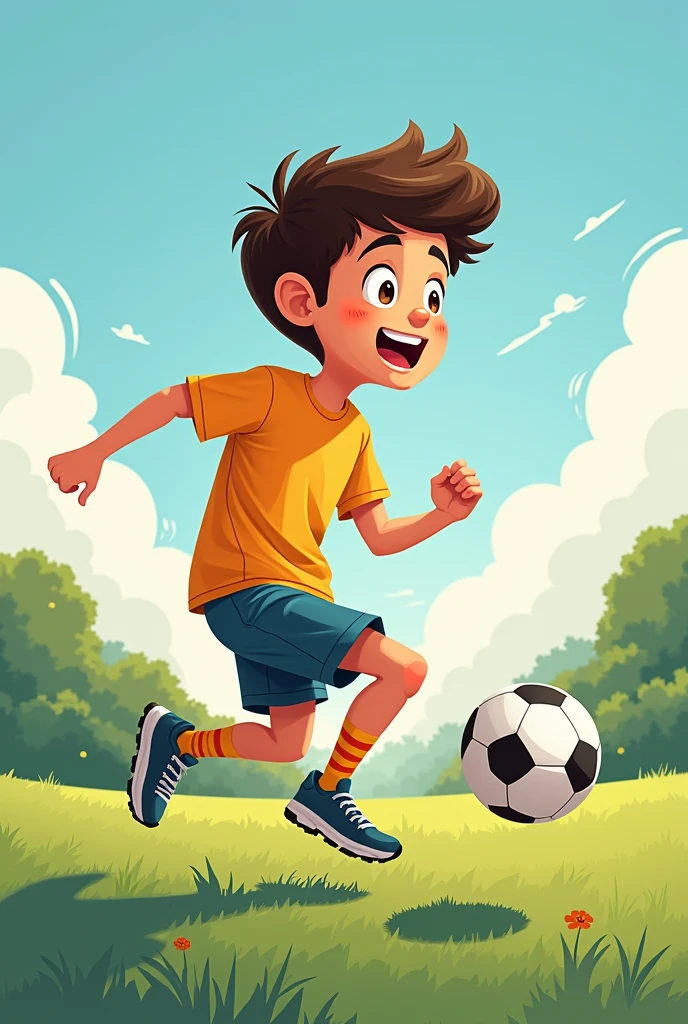 cartoon: "Get active and live!" Viñeta 1: The Sedentary Life (Image: Alex sitting on the couch, surrounded by snacks and watching television.) Dialogue: Alex: "I have no energy for anything... I just want to stay here." Viñeta 2: The Invitation (Image: Sara enters Alex's house, with a soccer ball in his hand and a smile.) Dialogue: Sara: "Hello, Alex! What are you doing? Let's go to the sports club! It is fun." Viñeta 3: The First Attempt (Image: Alex on the sports field, a little nervous, while other kids play.) Dialogue: Alex: "I don't know if I can do it... I've never played before." Sara: "Just have fun! Everyone is here to learn." Viñeta 4: Discovering Sport (Image: Alex running after the ball, with an expression of emotion.) Narration: "With each pass, Alex feels his energy growing." Dialogue: Alex: "This is great! I feel more alive." Viñeta 5: El coach (Image: A coach encouraging Alex and other boys.) coach: "Well done, equipment! Remember, Sport improves our health and unites us." Viñeta 6: The Challenge (Image: Alex in a competition, with a group of friends cheering him on from the finish line.) Dialogue: Alex: "I can do it! I've worked hard to get here." Viñeta 7: The Celebration (Image: Alex with a medal, Smiling and celebrating with Sara and the coach.) Dialogue: Alex: "Thanks for motivating me. Sport is amazing!" Sara: "I knew you would make it!" Viñeta 8: Final Reflection (Image: Alex and Sara sitting in a park, talking and laughing.) Narration: "Now, Alex has discovered that physical activity not only improves his health, but also brings joy and new friendships." Dialogue: Alex: "Get active and live! I will never be sedentary again." LET THE DIALOGUES BE WRITTEN IN SPANISH