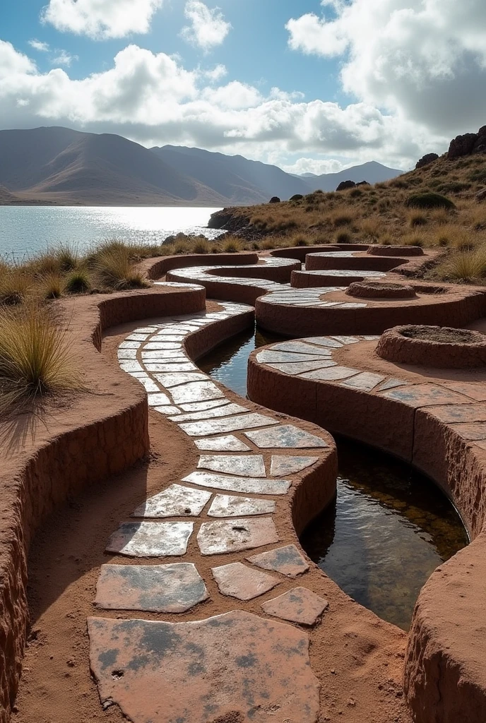 Generates a work of Land art located in El Puerto de Taquile in Puno, Peru with local materials