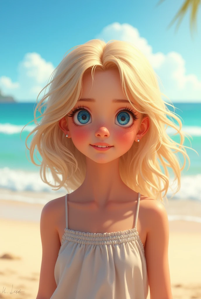1 girl blonde blue eyes at the beach 