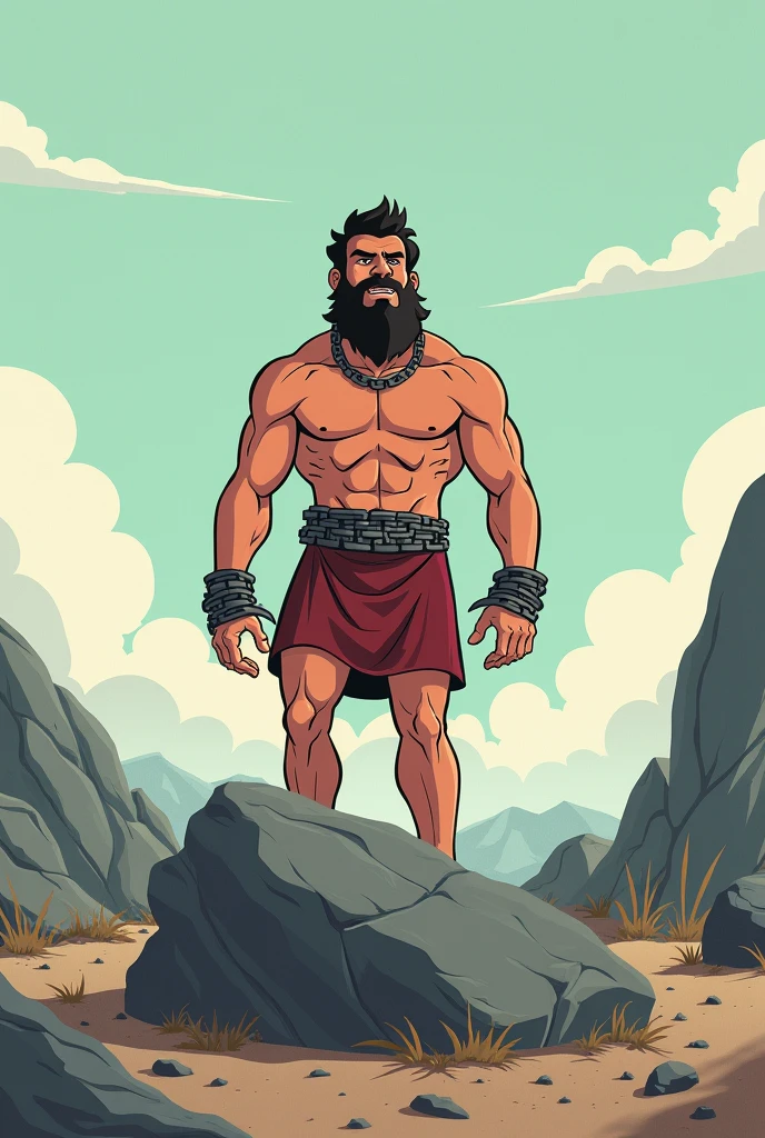 Generate a book cover "Prometheus Bound" based on the present where in this story Prometheus gave feelings to the ia he must be chained to a rock, It must be an easier drawing style without so much detail, a simple drawing drawn in a cartoonish style 