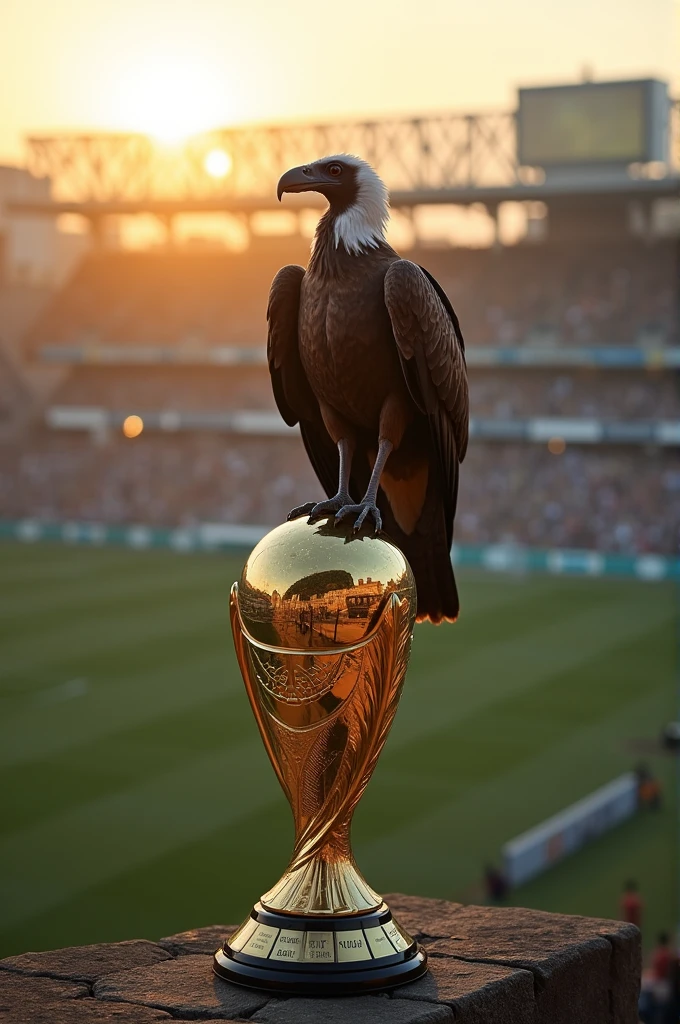 Vulture on top of the Libertadores Cup at Maracanã in the late afternoon