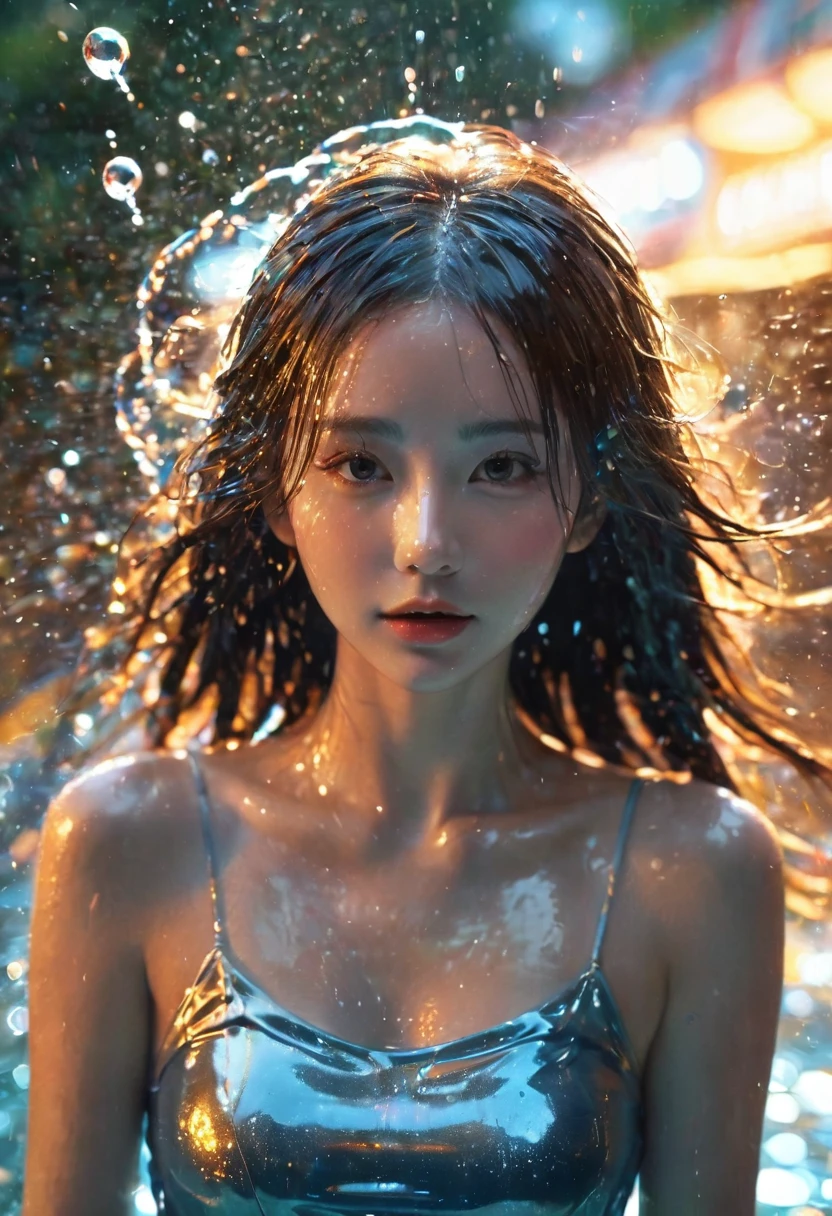 1 girl,fair,Shiny,Motion blur,Water Drop,Cinematic lighting effects