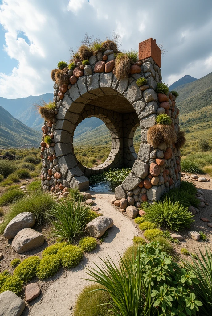 Generates a work of Land art located in El Puerto de Taquile in Puno, Peru with local materials, that it is attractive and with vegetation