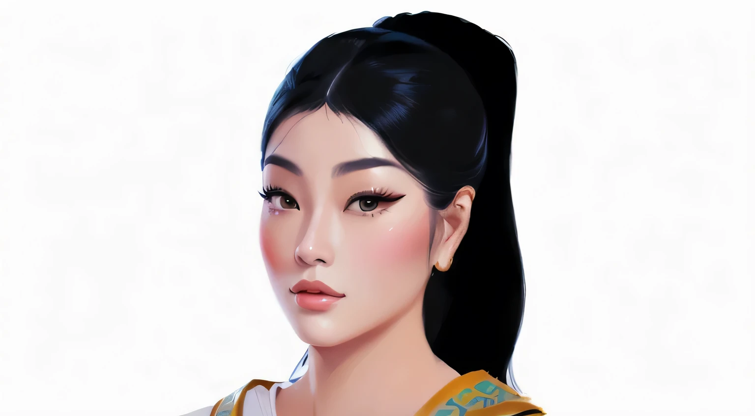 there is a digital painting of a woman with a ponytail, portrait of modern darna, south east asian with round face, digital art of an elegant, cartoon digital painting, portrait of mulan, digital portrait, stylized portrait, digital paining, style in digital painting, a digital painting, detailed face of a asian girl, digital illustration portrait