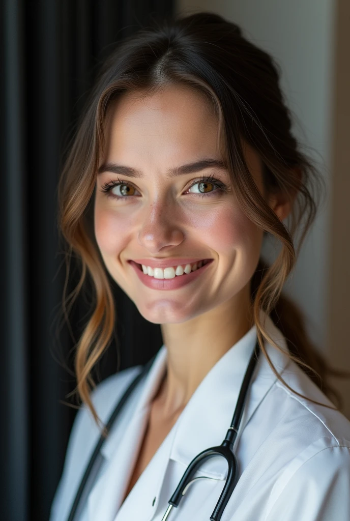 Psychologist's Day, A white woman, of black cables, lightbrown eyes, beautiful smile, pink fleshy mouth.